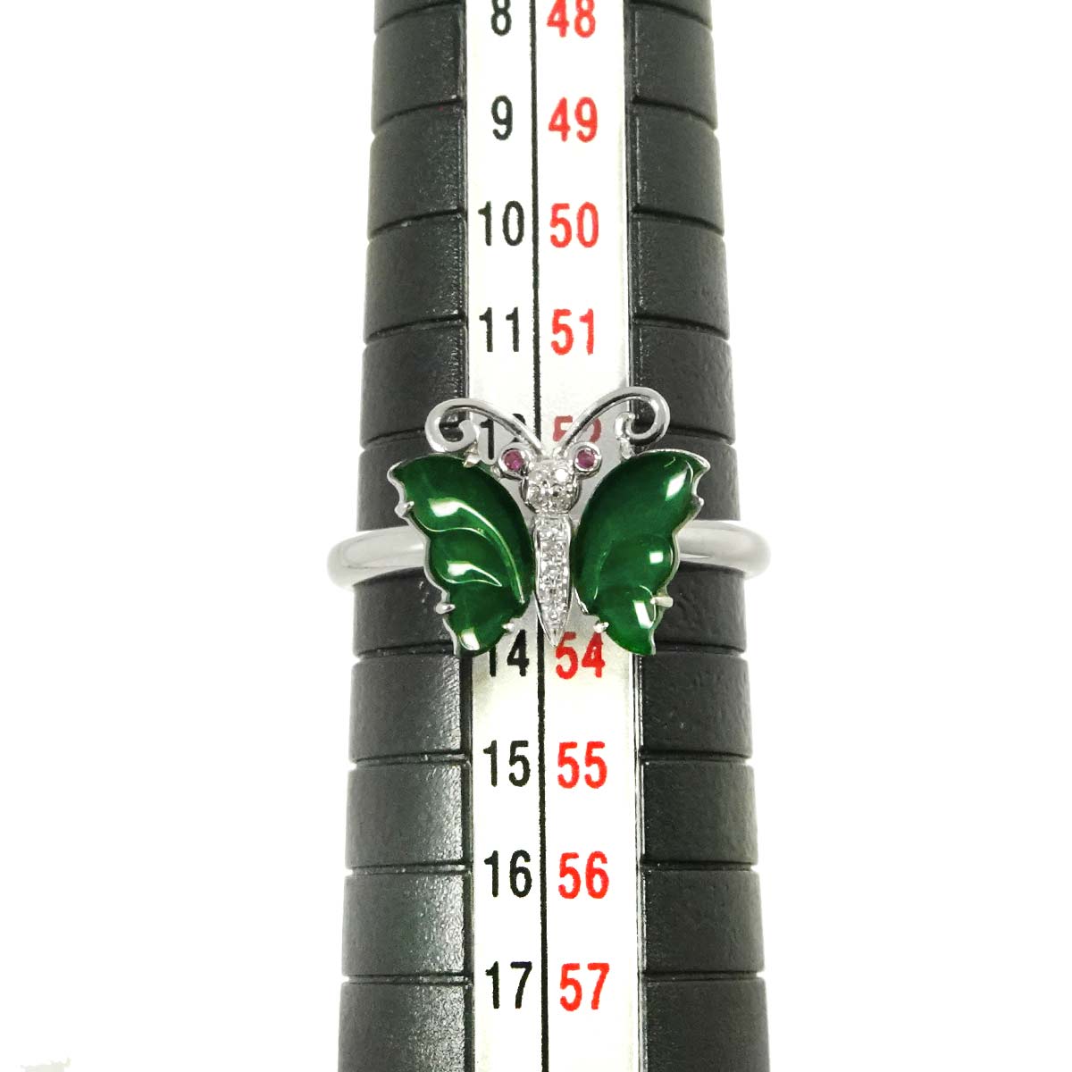 Jade Diamond Ruby Ring 18K WG White Gold 750 size6.25-6.5(US)