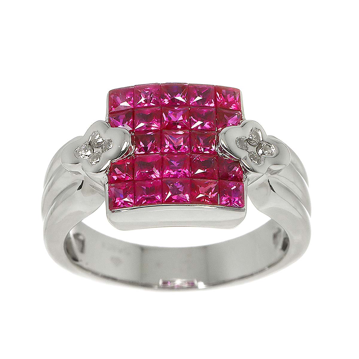Ruby Diamond Ring 18K WG 750 size4.75-5(US)