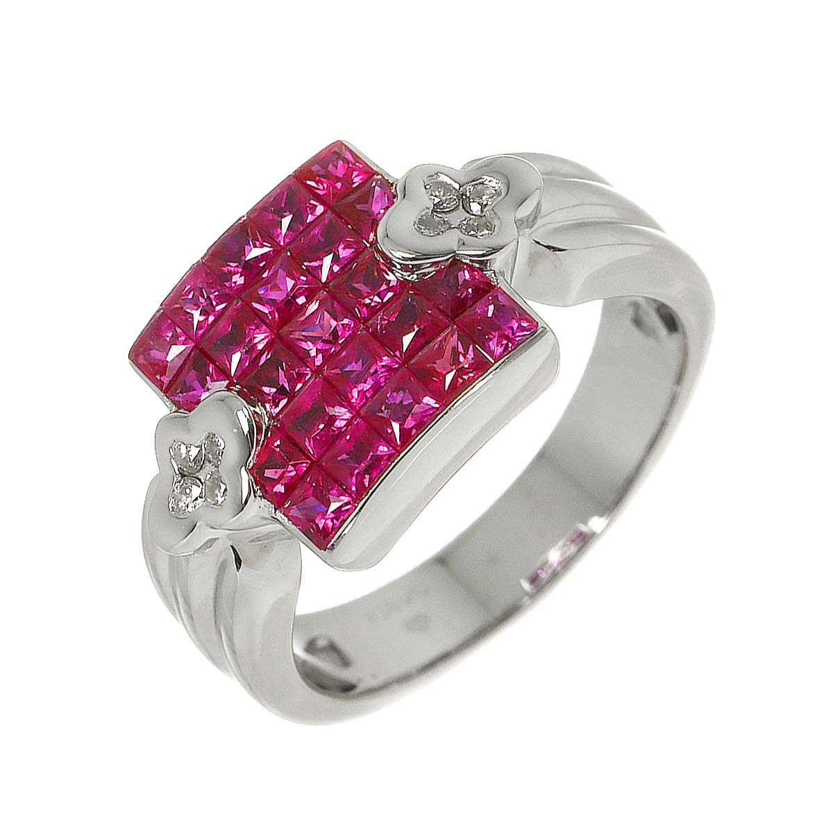 Ruby Diamond Ring 18K WG 750 size4.75-5(US)