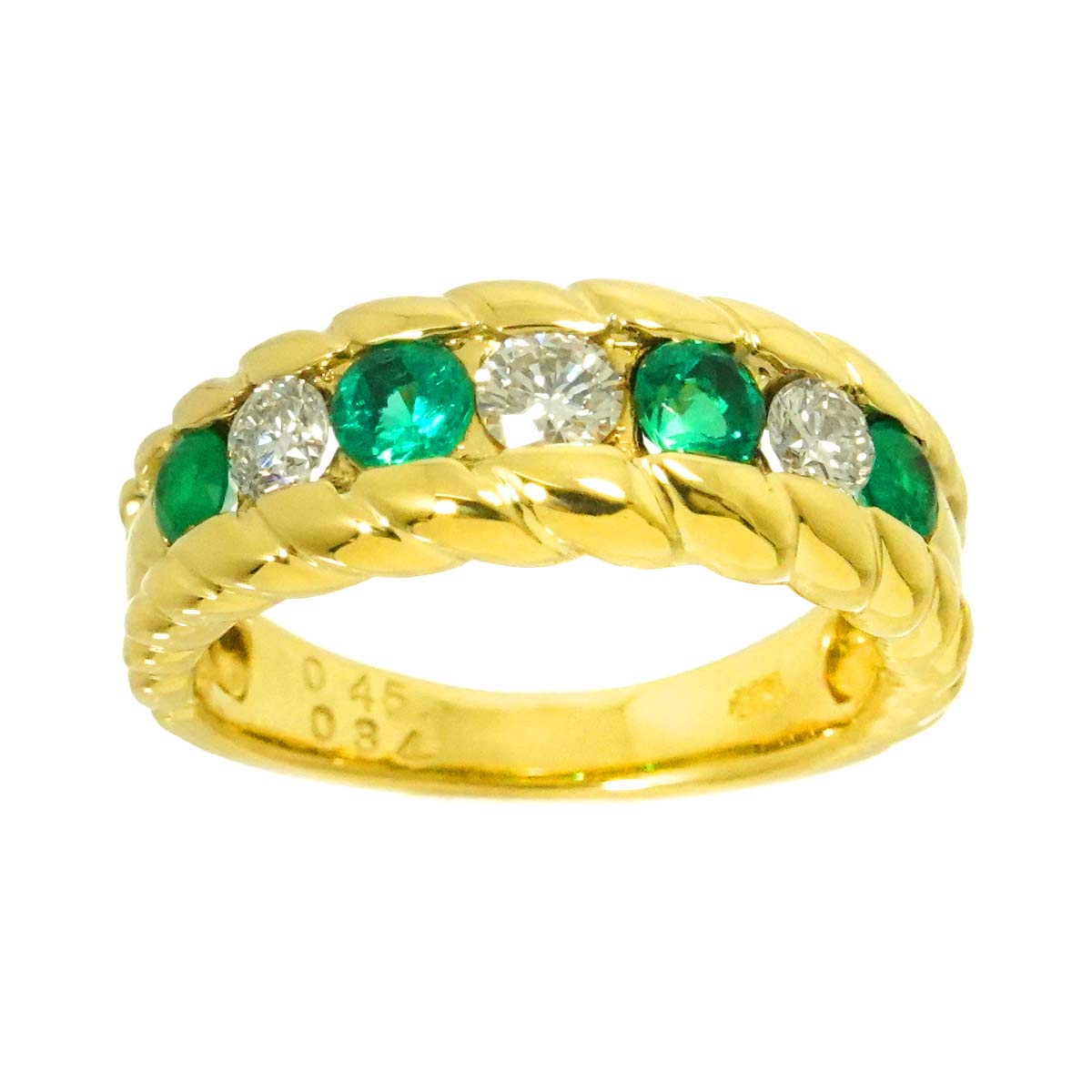 Emerald 0.45ct Diamond 0.34ct Ring 18K YG 750 size4.5-4.75((US)