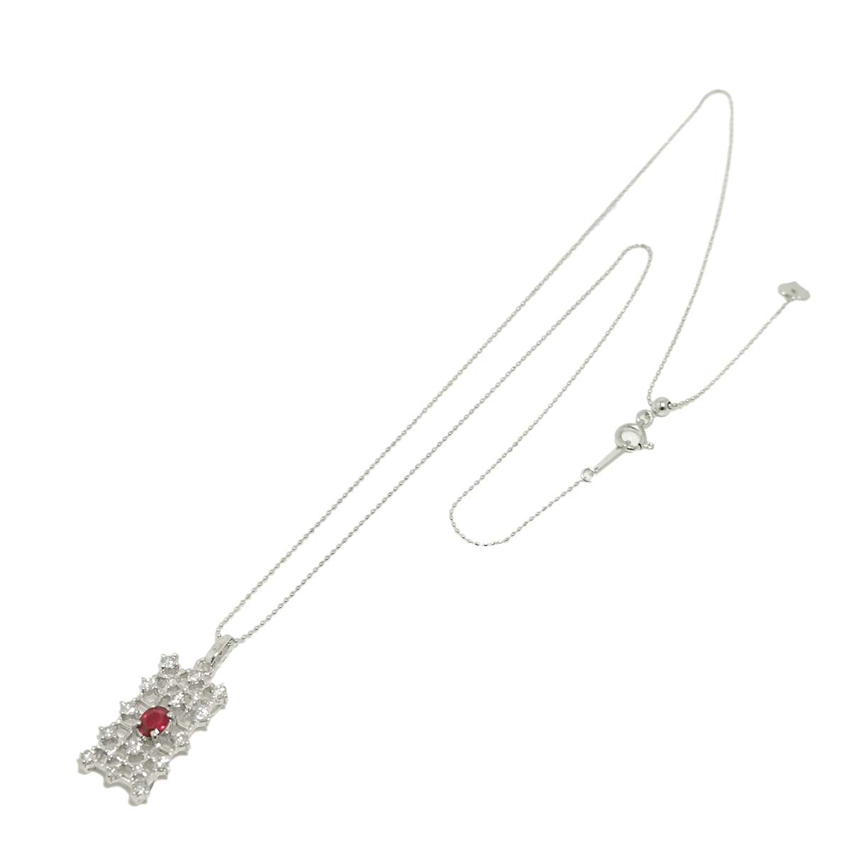 Ruby 0.41ct Diamond 0.72ct Necklace 18K 18K White Gold 750