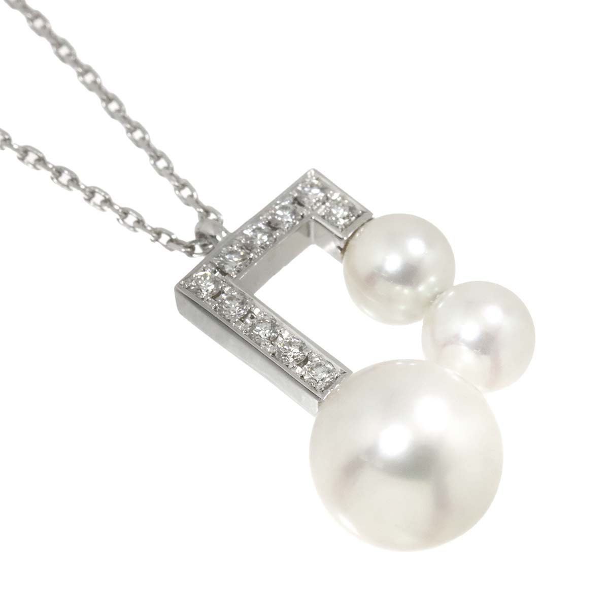 Balance Akoya Pearl 8.9-5.3mm Diamond 0.09ct Necklace 18K WG 750