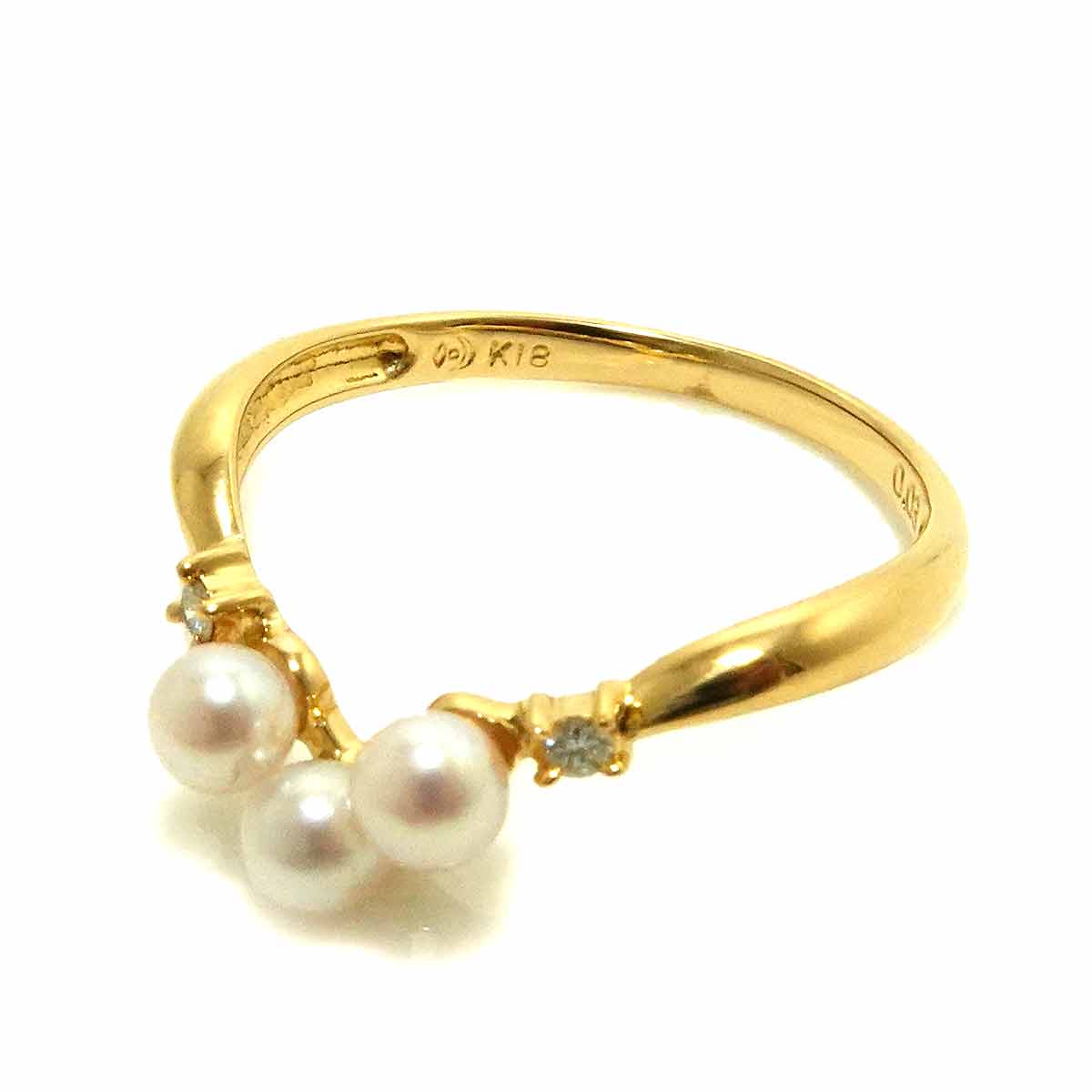 Akoya pearl 3.6mm Diamond 0.03ct Ring 18K YG 5.25-5.5(US)