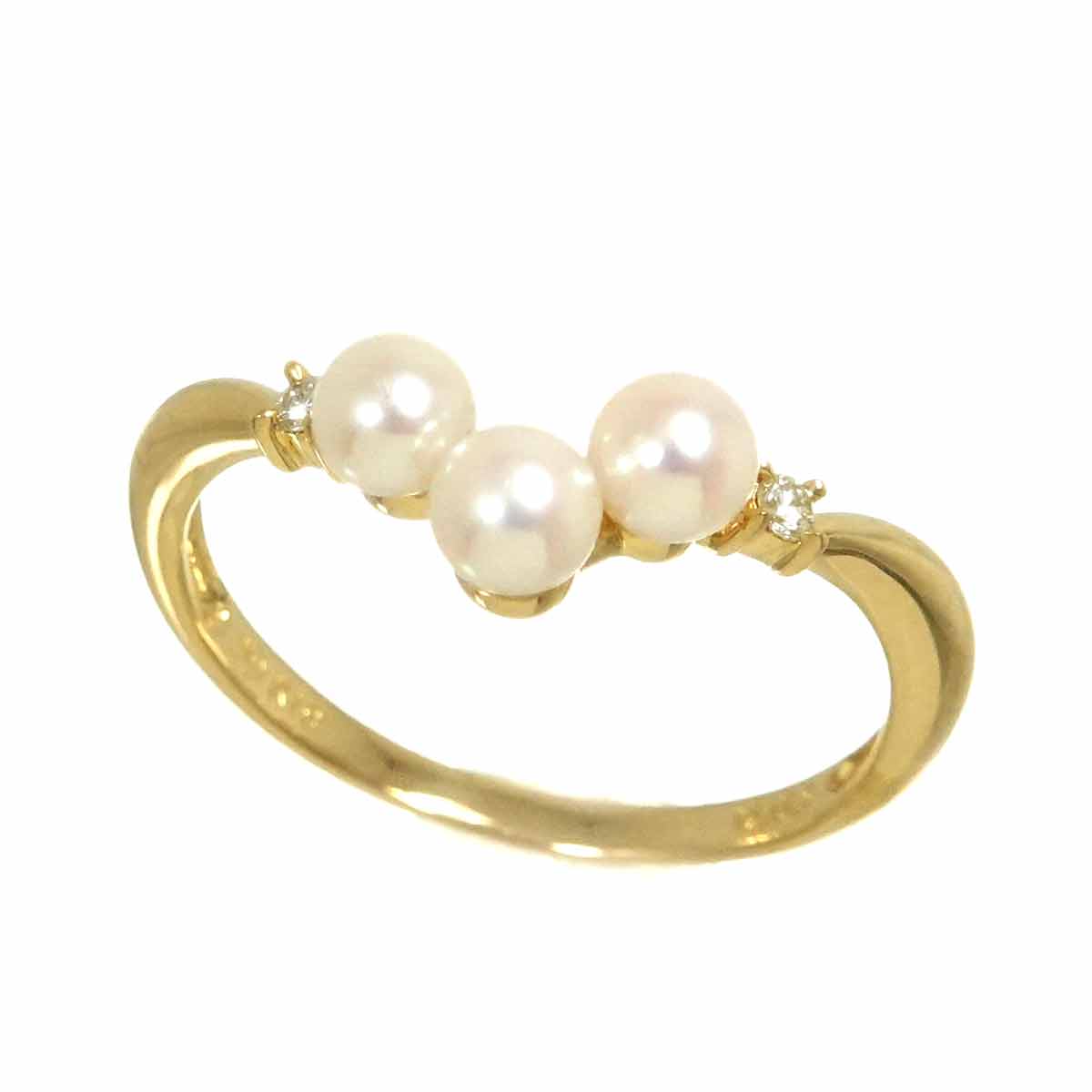 Akoya pearl 3.6mm Diamond 0.03ct Ring 18K YG 5.25-5.5(US)