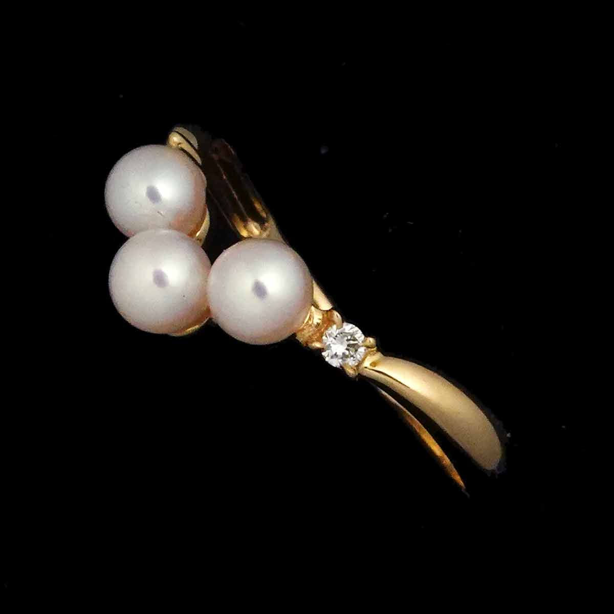 Akoya pearl 3.6mm Diamond 0.03ct Ring 18K YG 5.25-5.5(US)