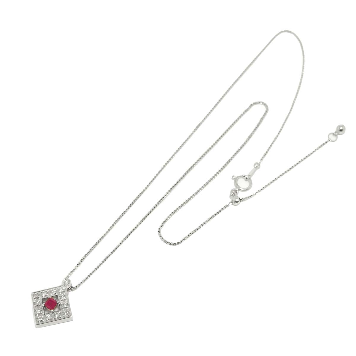 Ruby 0.25ct Diamond 0.32ct Necklace 18K 18K White Gold 750