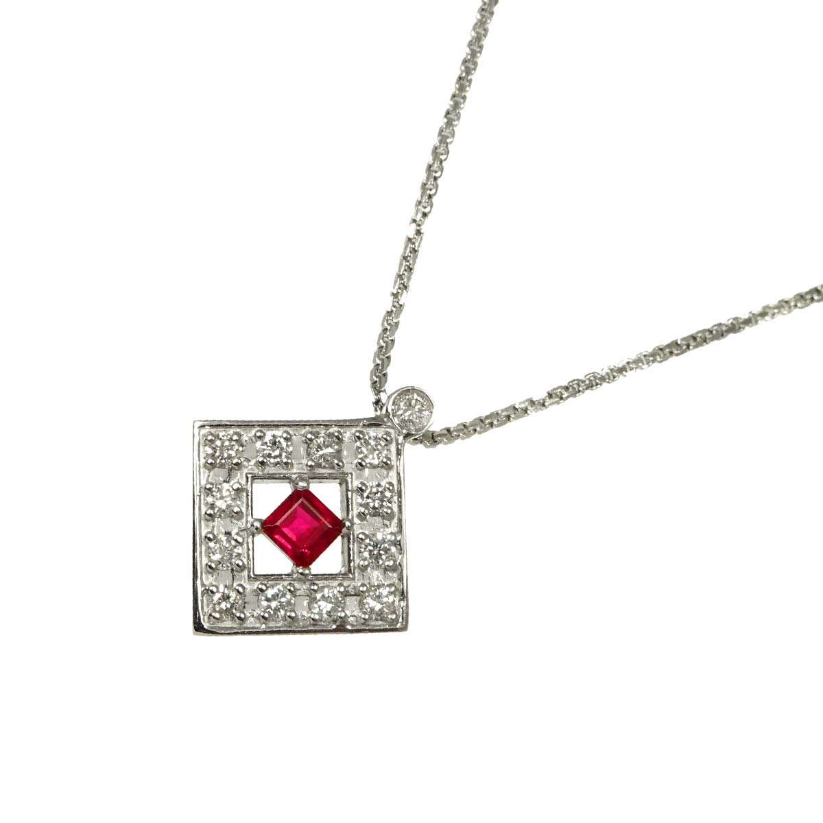 Ruby 0.25ct Diamond 0.32ct Necklace 18K 18K White Gold 750