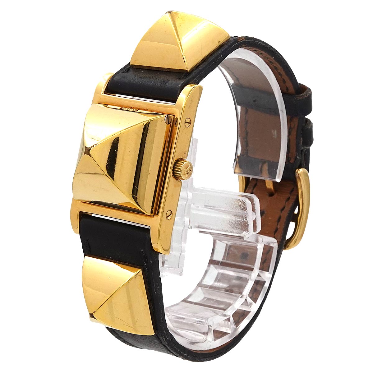 Medor Vintage pyramid Gold studs Quartz White Dial Ladies