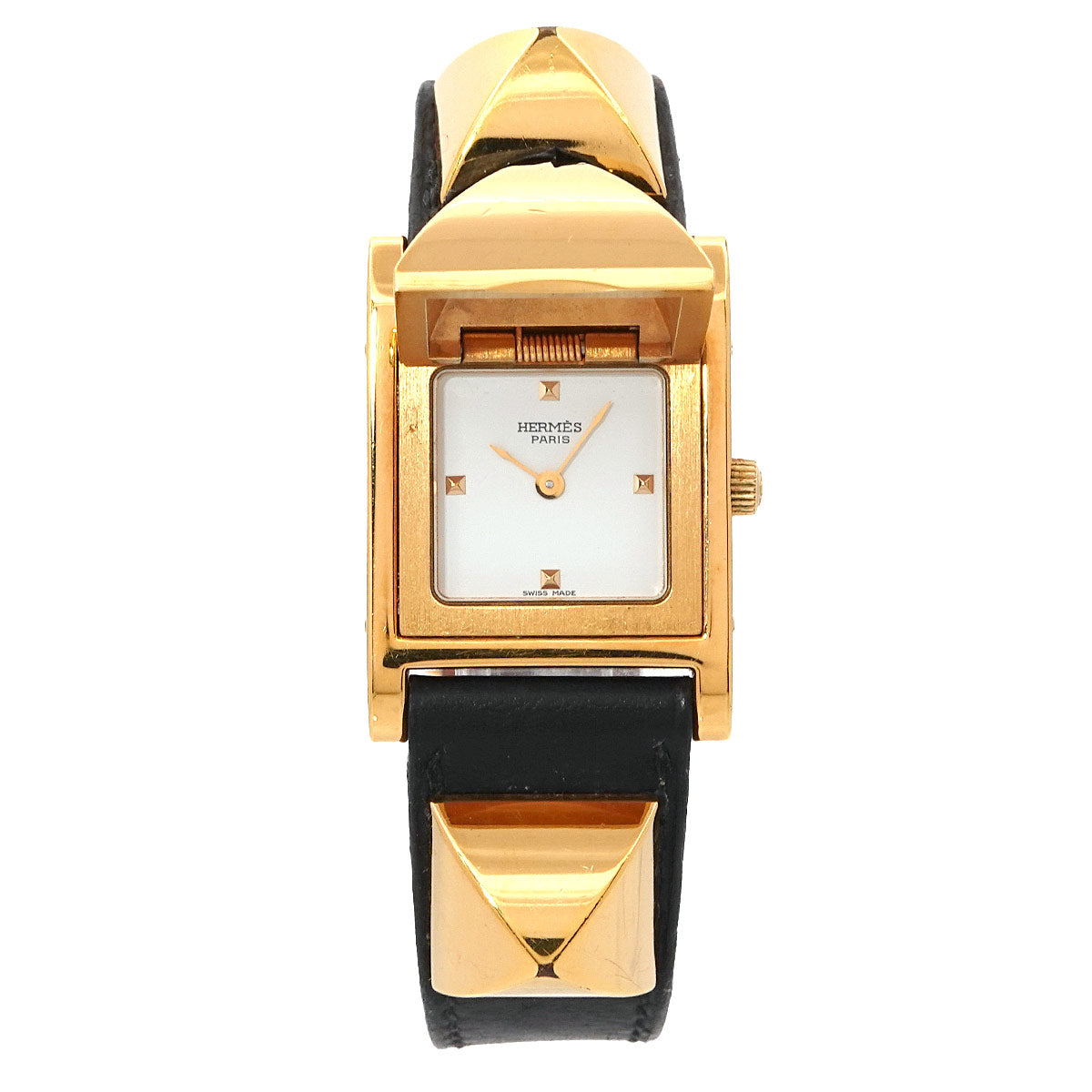 Medor Vintage pyramid Gold studs Quartz White Dial Ladies
