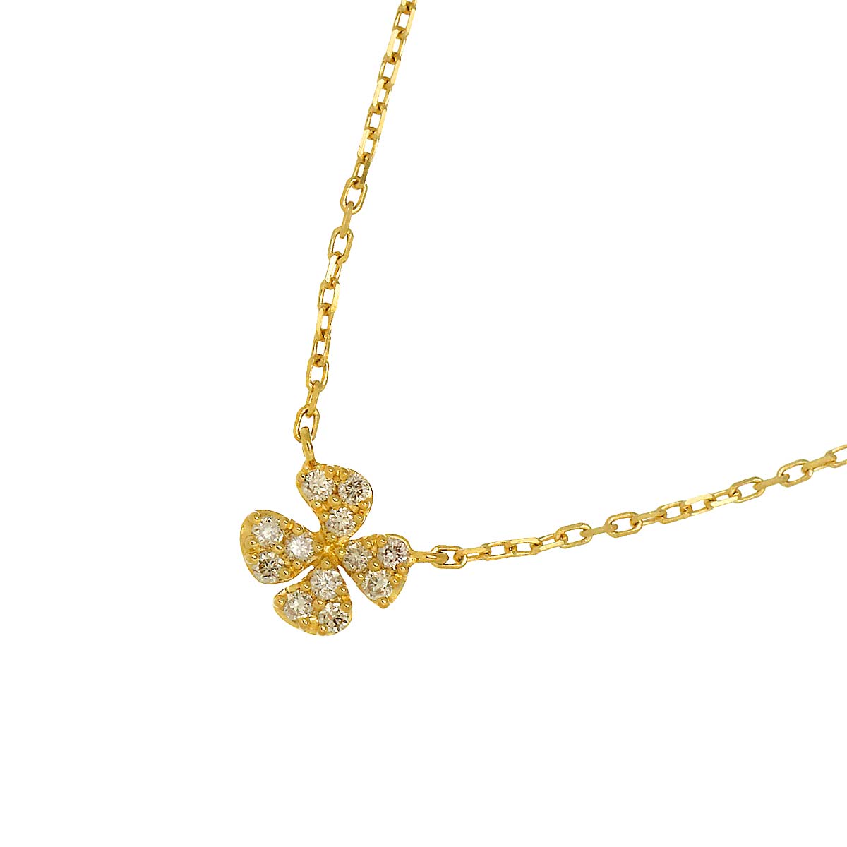 Clover Diamond 0.05ct Necklace 18K YG Yellow Gold 750