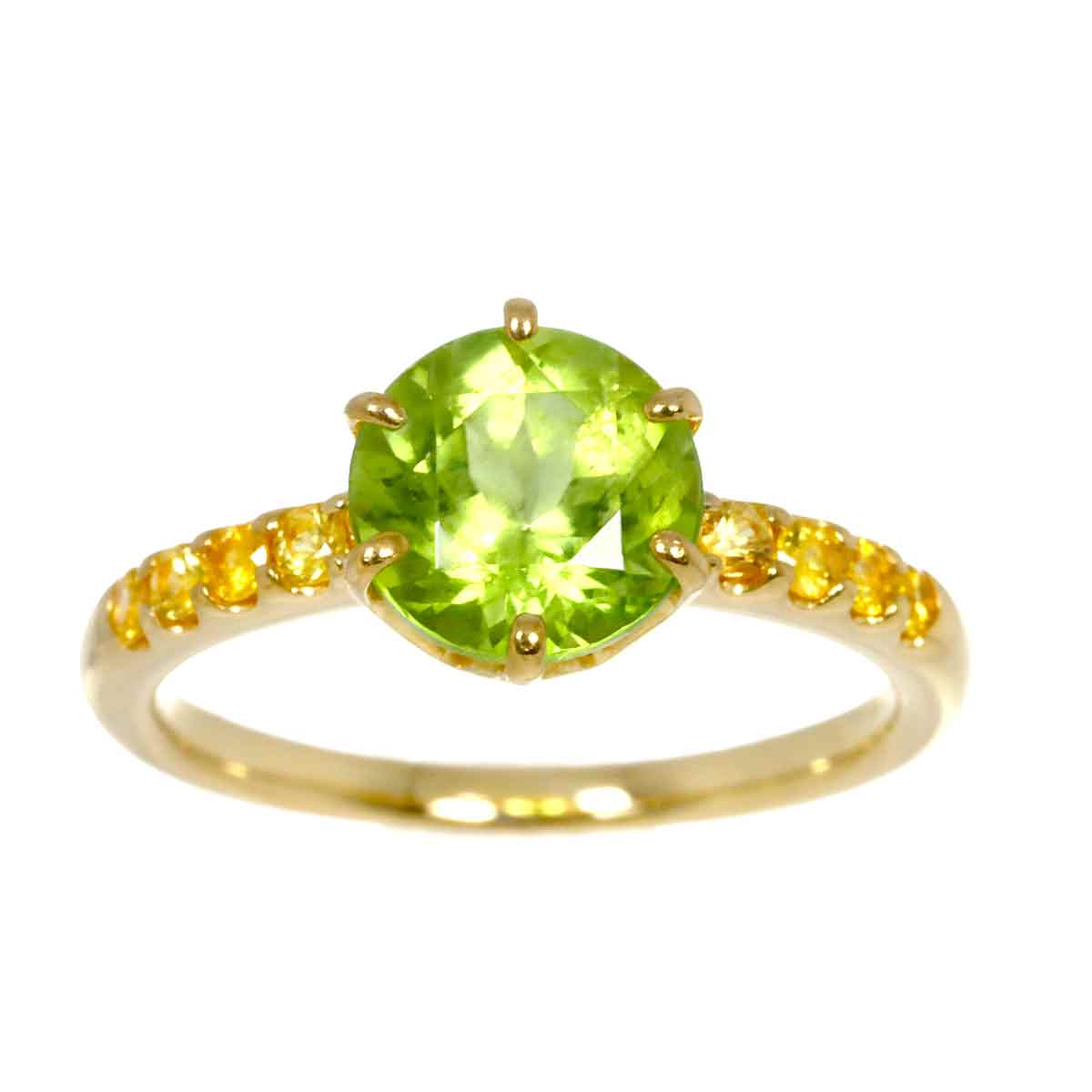 Peridot 1.50ct Sapphire 0.16ct Ring 18K YG 750 4(US)
