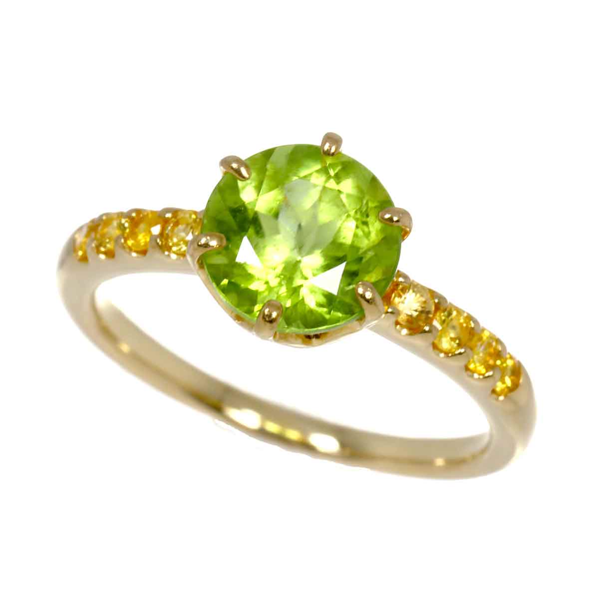 Peridot 1.50ct Sapphire 0.16ct Ring 18K YG 750 4(US)