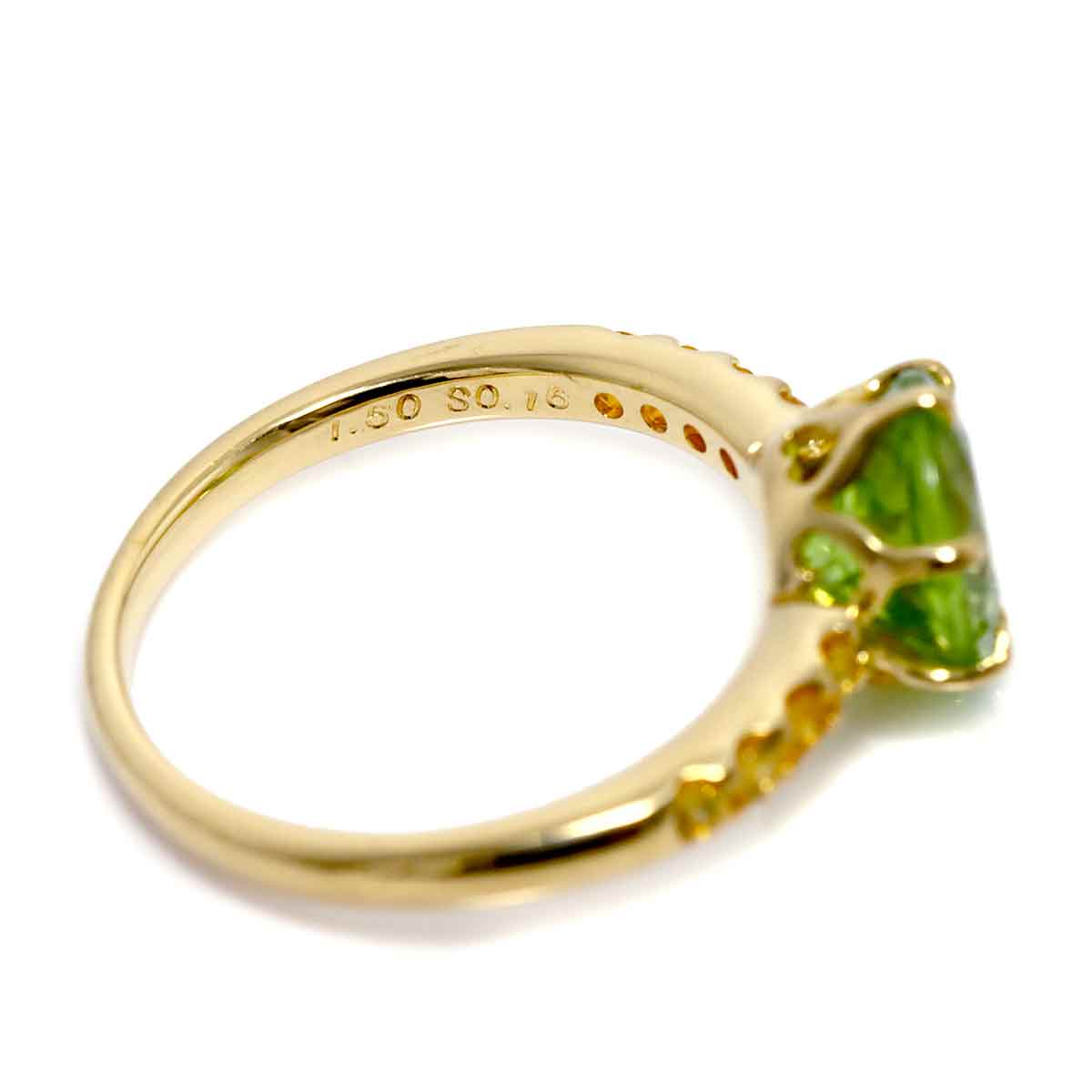 Peridot 1.50ct Sapphire 0.16ct Ring 18K YG 750 4(US)