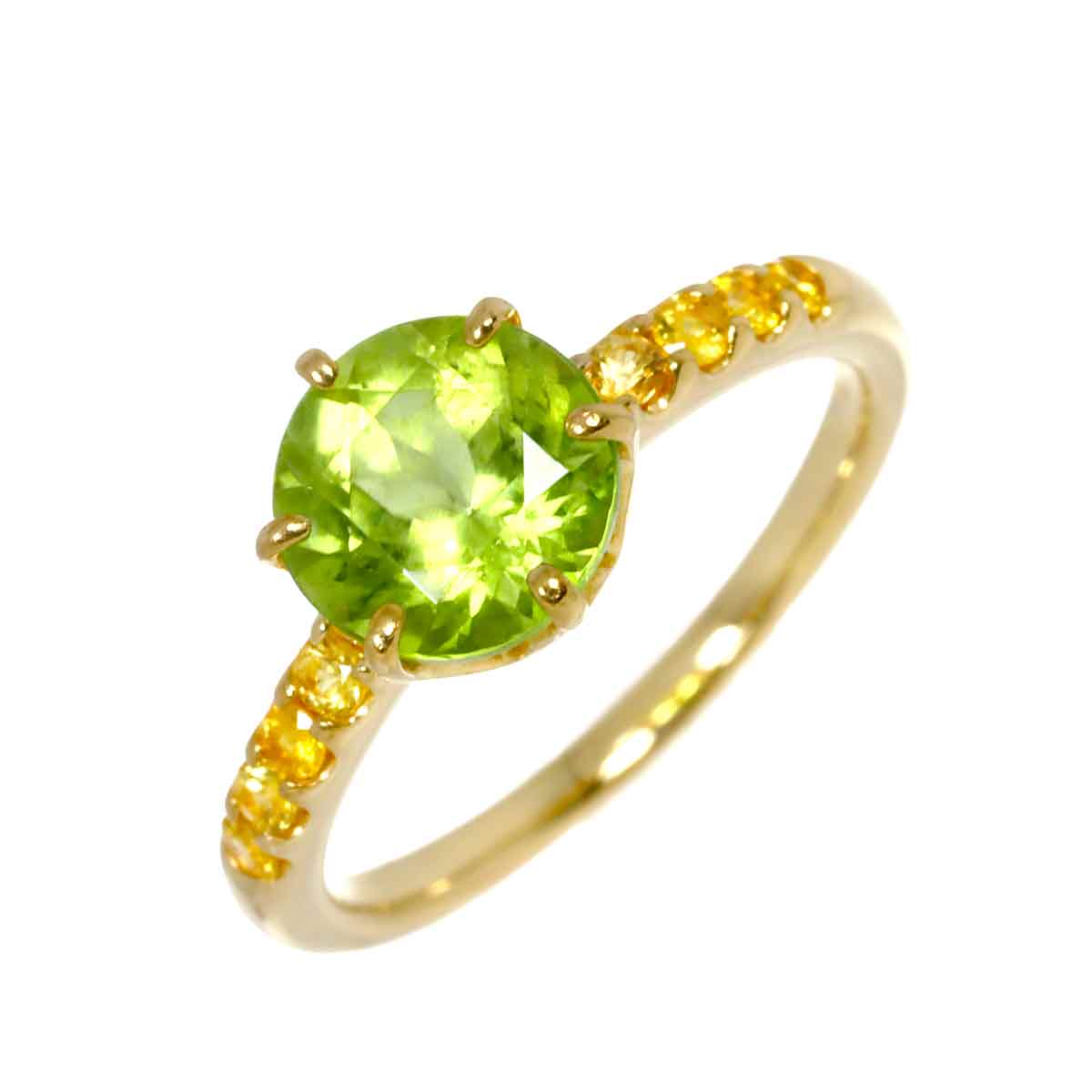 Peridot 1.50ct Sapphire 0.16ct Ring 18K YG 750 4(US)