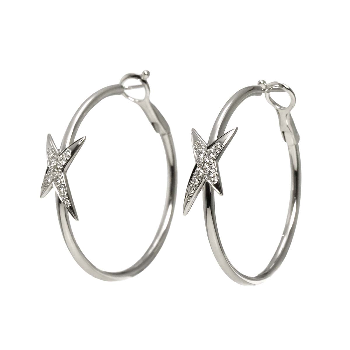 Diamond Hoop Earrings Pierced 18K WG 750