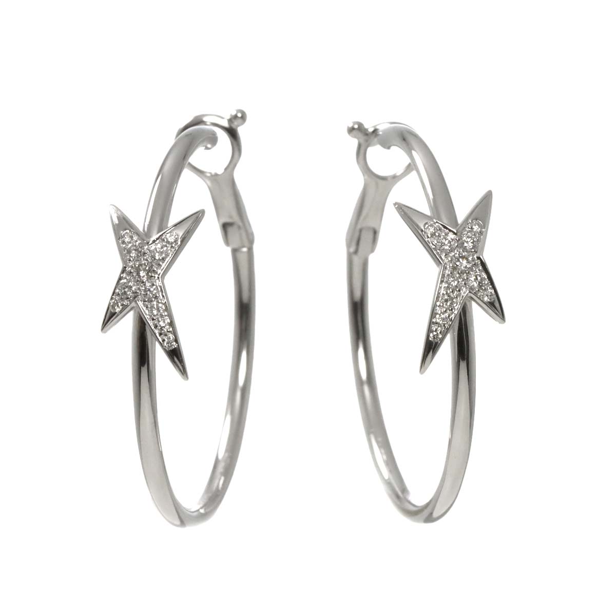 Diamond Hoop Earrings Pierced 18K WG 750