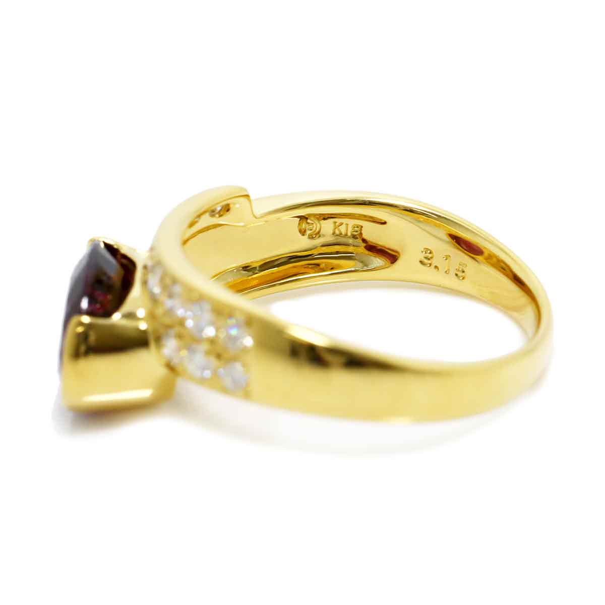 Garnet 3.15ct Diamond 0.23ct Ring 18K YG 750 size7.25(US)