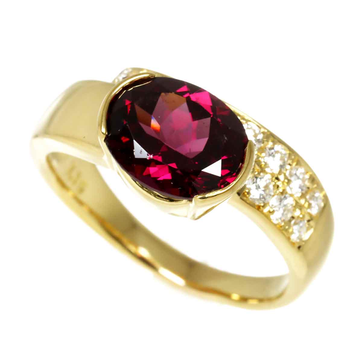 Garnet 3.15ct Diamond 0.23ct Ring 18K YG 750 size7.25(US)
