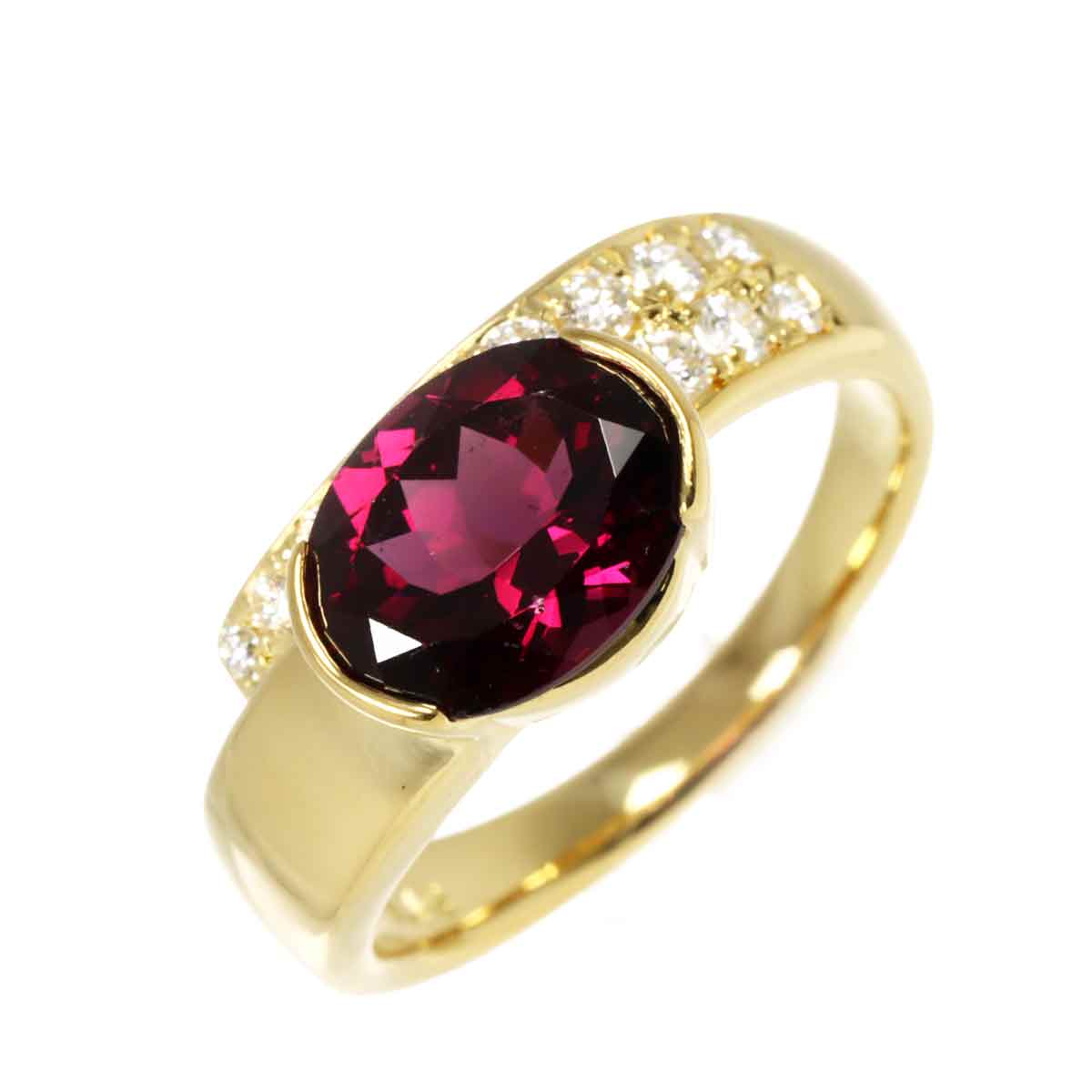 Garnet 3.15ct Diamond 0.23ct Ring 18K YG 750 size7.25(US)