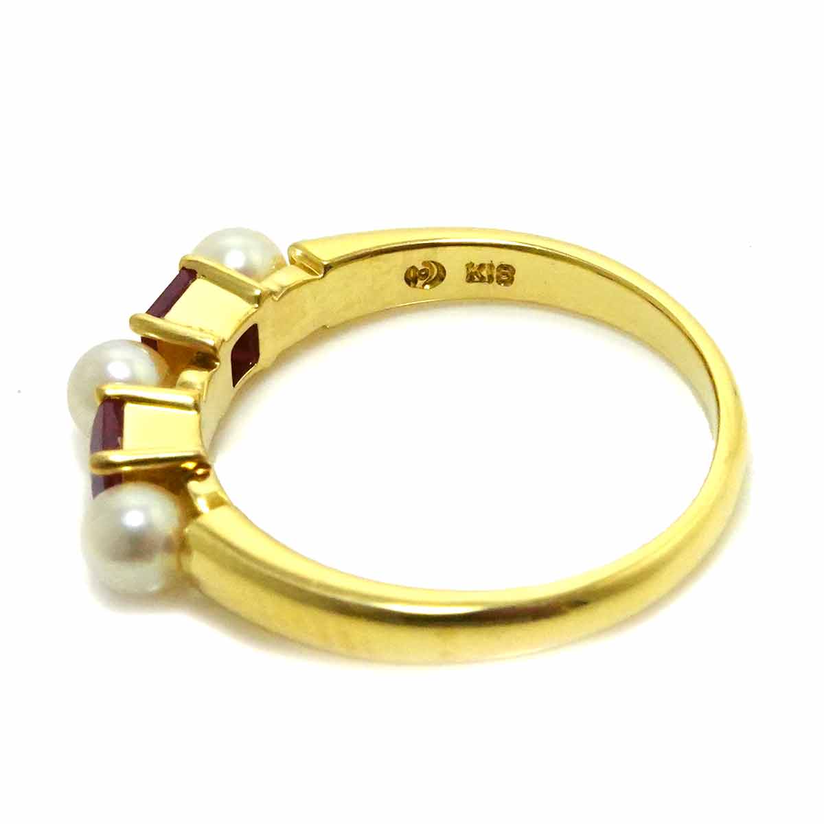 Akoya Pearl 3.5mm Ruby Ring 18K YG 750 Size5.75-6(US)