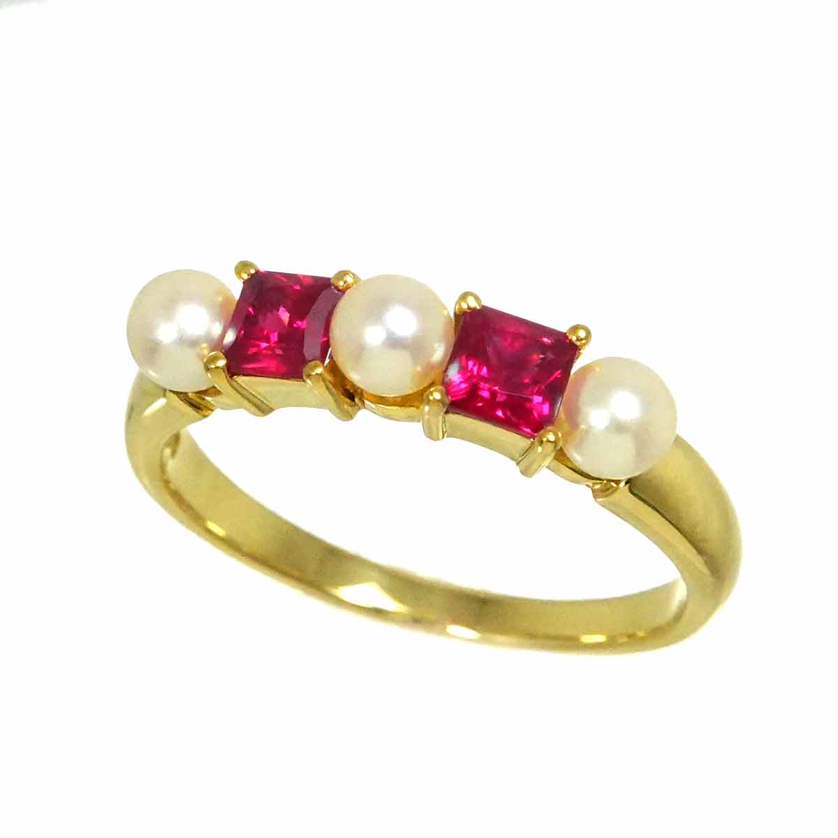 Akoya Pearl 3.5mm Ruby Ring 18K YG 750 Size5.75-6(US)