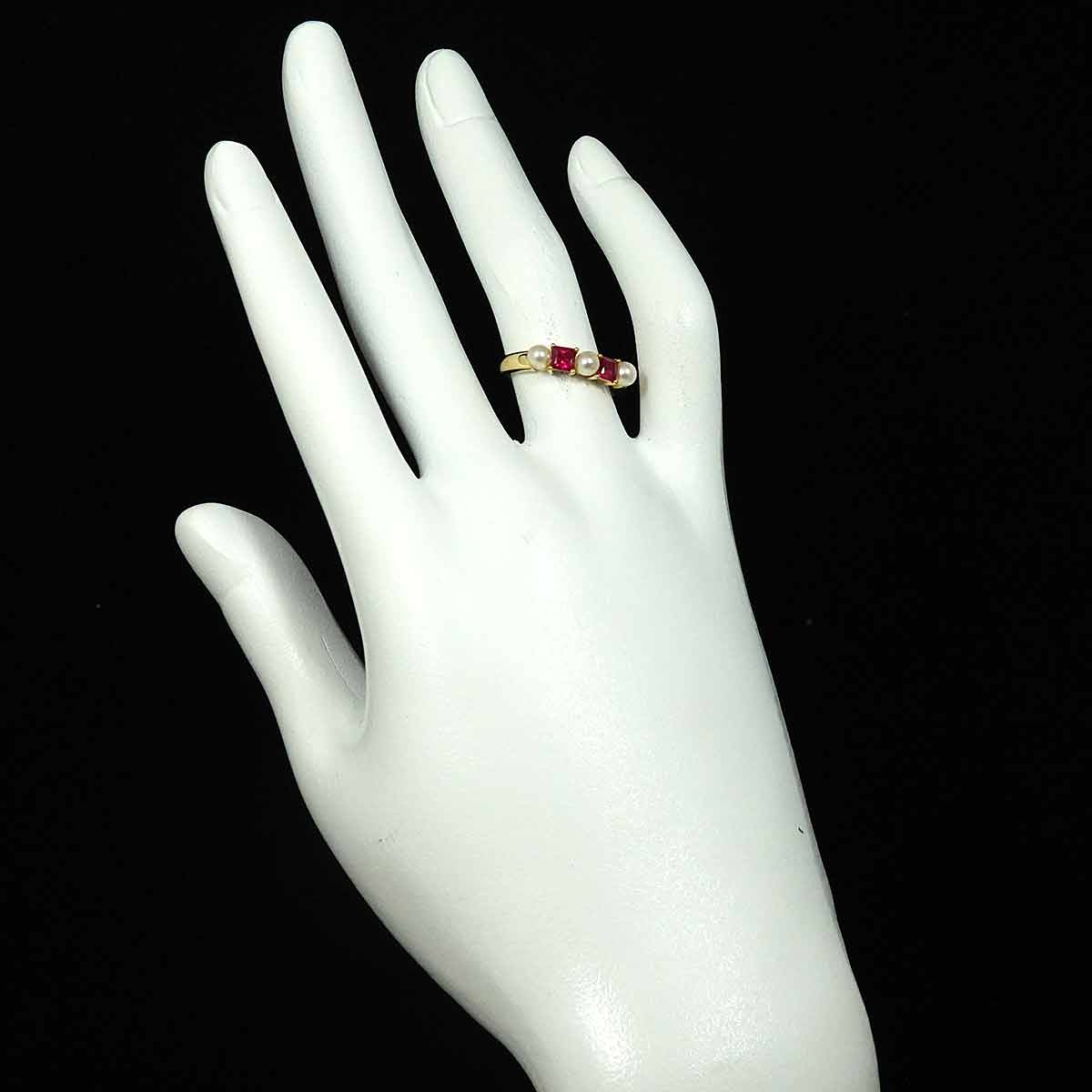 Akoya Pearl 3.5mm Ruby Ring 18K YG 750 Size5.75-6(US)