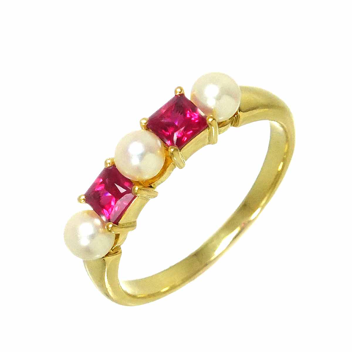 Akoya Pearl 3.5mm Ruby Ring 18K YG 750 Size5.75-6(US)