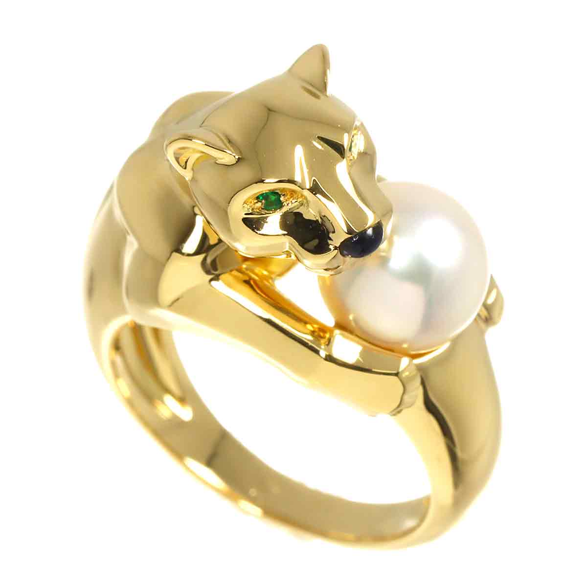 Pantel Akoya Pearl Emerald Onyx Ring 18K YG 750 53 6.25-6.5(US)