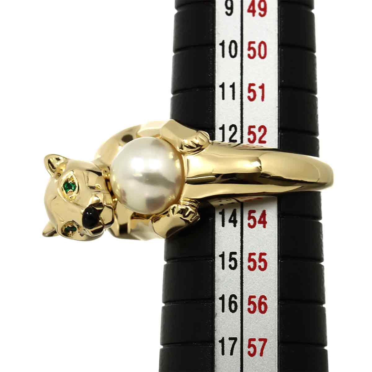Pantel Akoya Pearl Emerald Onyx Ring 18K YG 750 53 6.25-6.5(US)