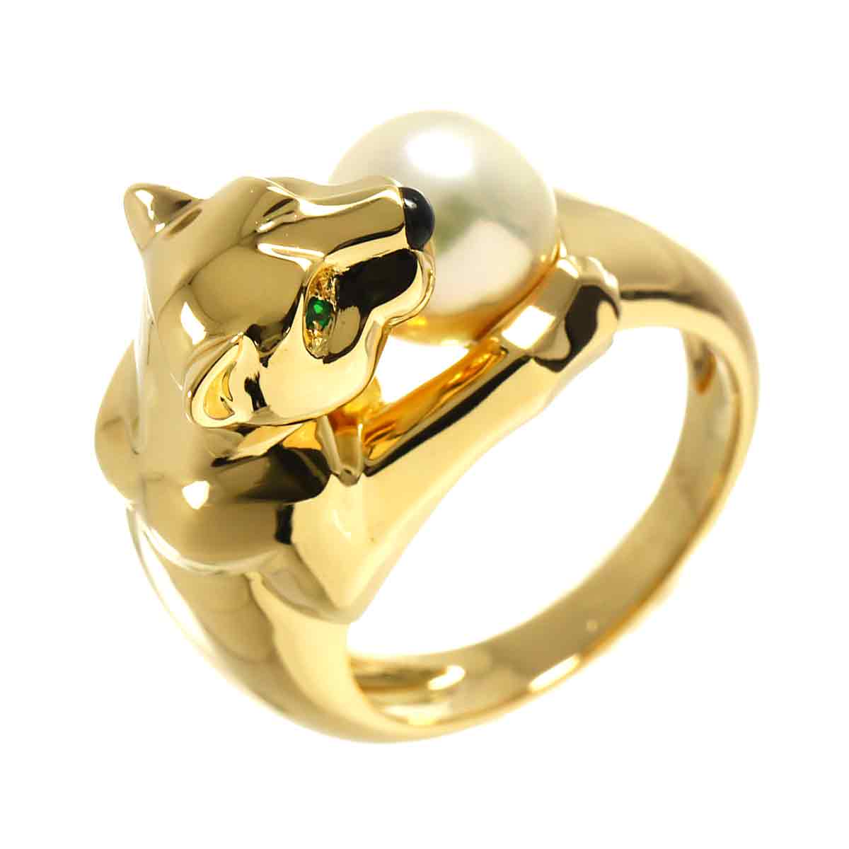 Pantel Akoya Pearl Emerald Onyx Ring 18K YG 750 53 6.25-6.5(US)