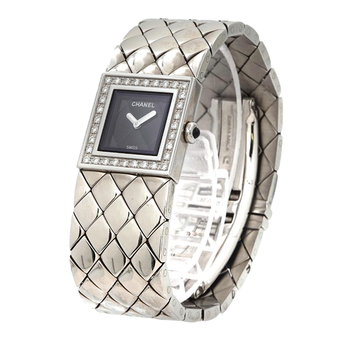 Matelasse H0489 Bezel Diamond Quartz Black Dial Ladies Watch