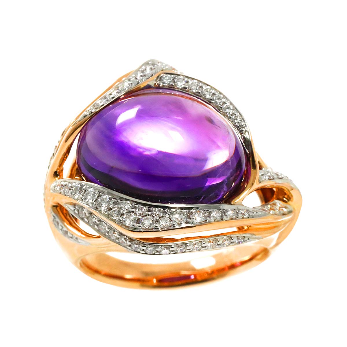 Amethyst 10.91ct Diamond 0.66ct Ring 18K PG 6.75(US)