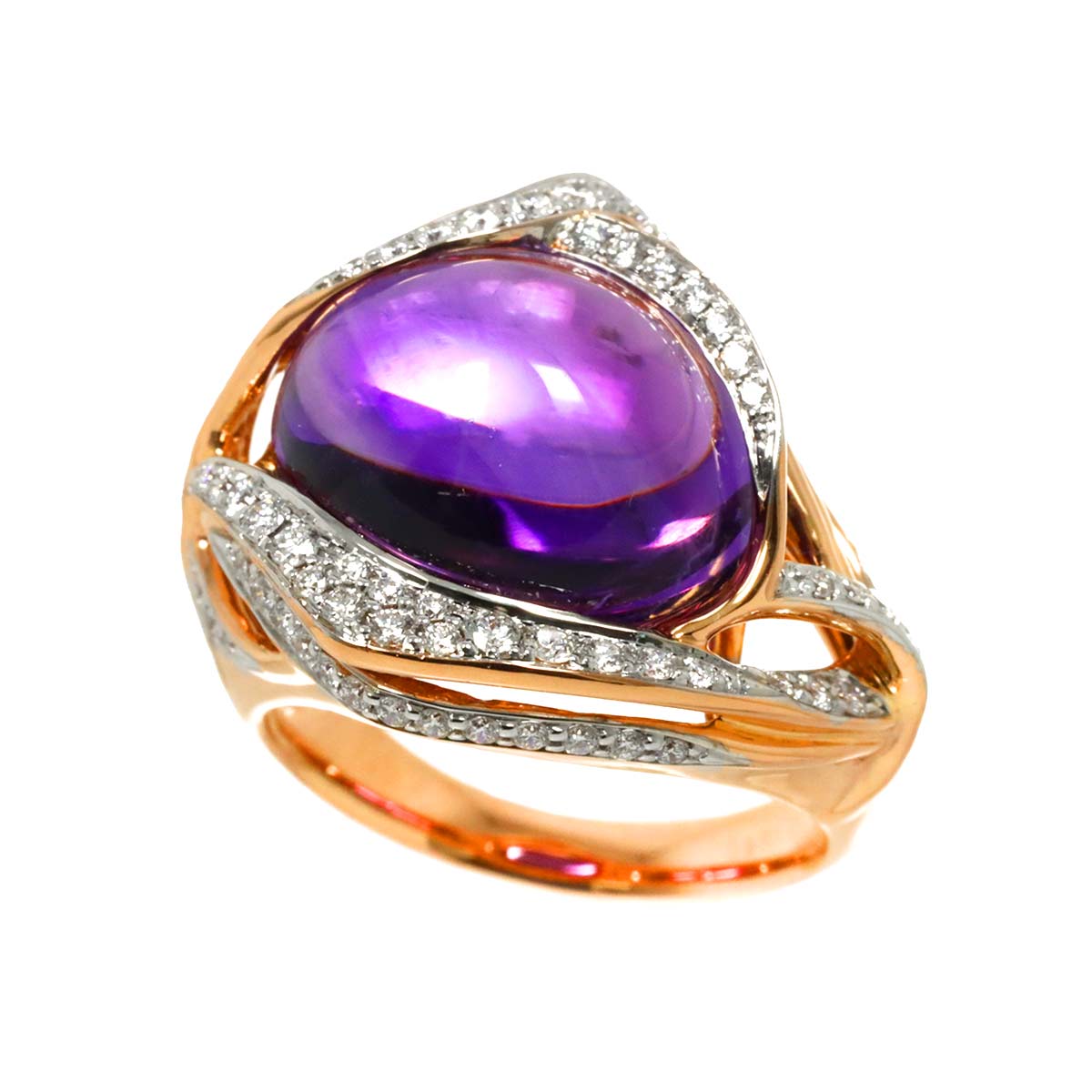 Amethyst 10.91ct Diamond 0.66ct Ring 18K PG 6.75(US)