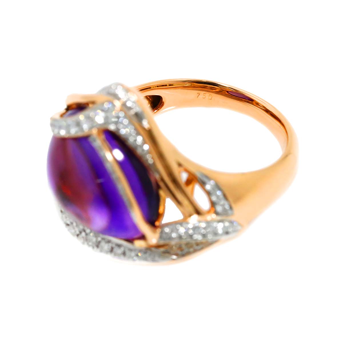 Amethyst 10.91ct Diamond 0.66ct Ring 18K PG 6.75(US)