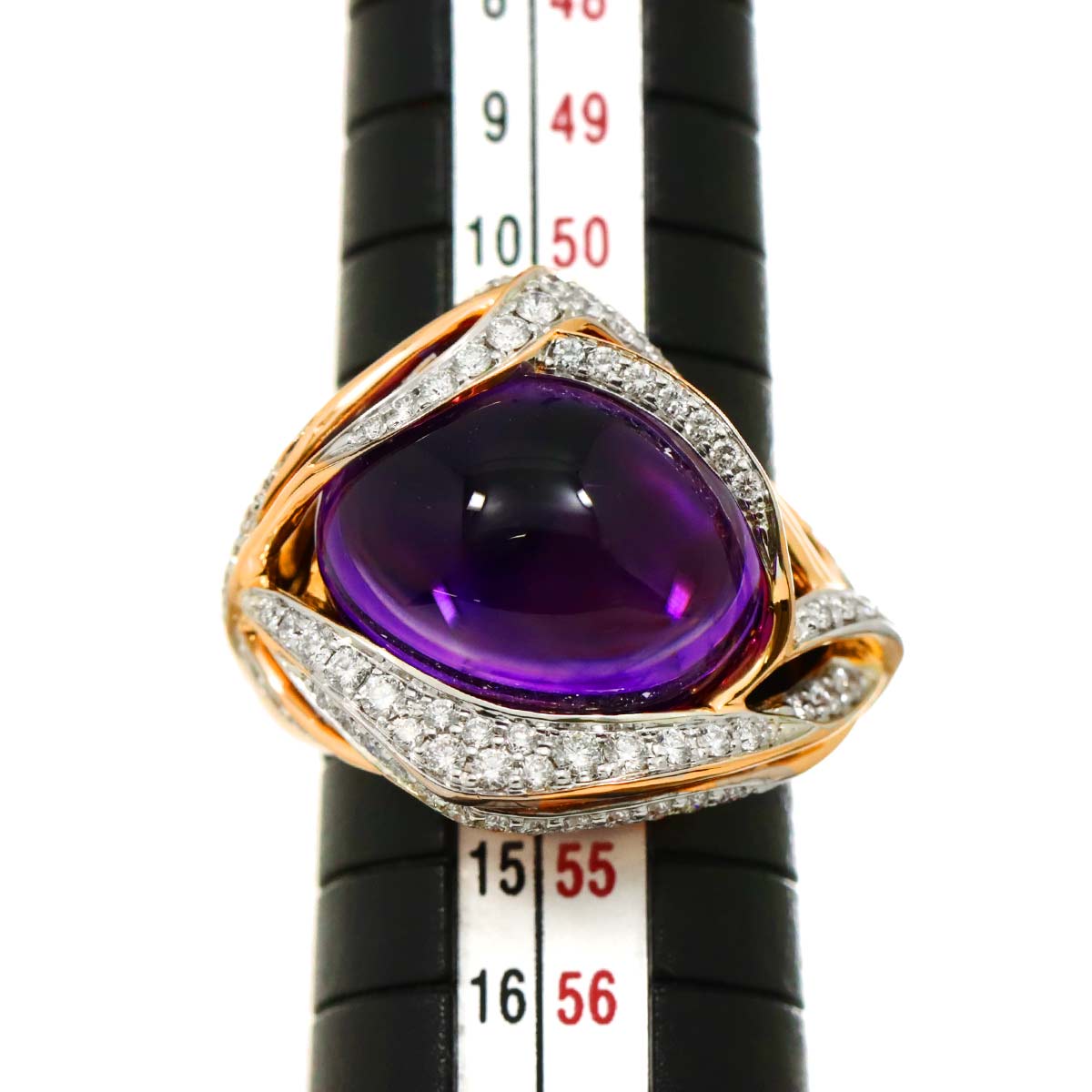 Amethyst 10.91ct Diamond 0.66ct Ring 18K PG 6.75(US)