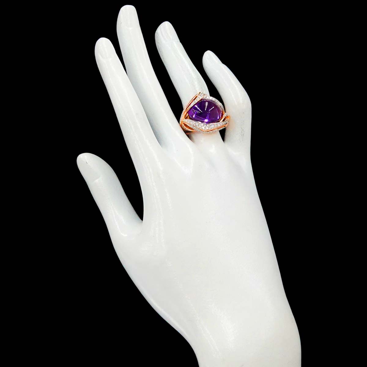 Amethyst 10.91ct Diamond 0.66ct Ring 18K PG 6.75(US)