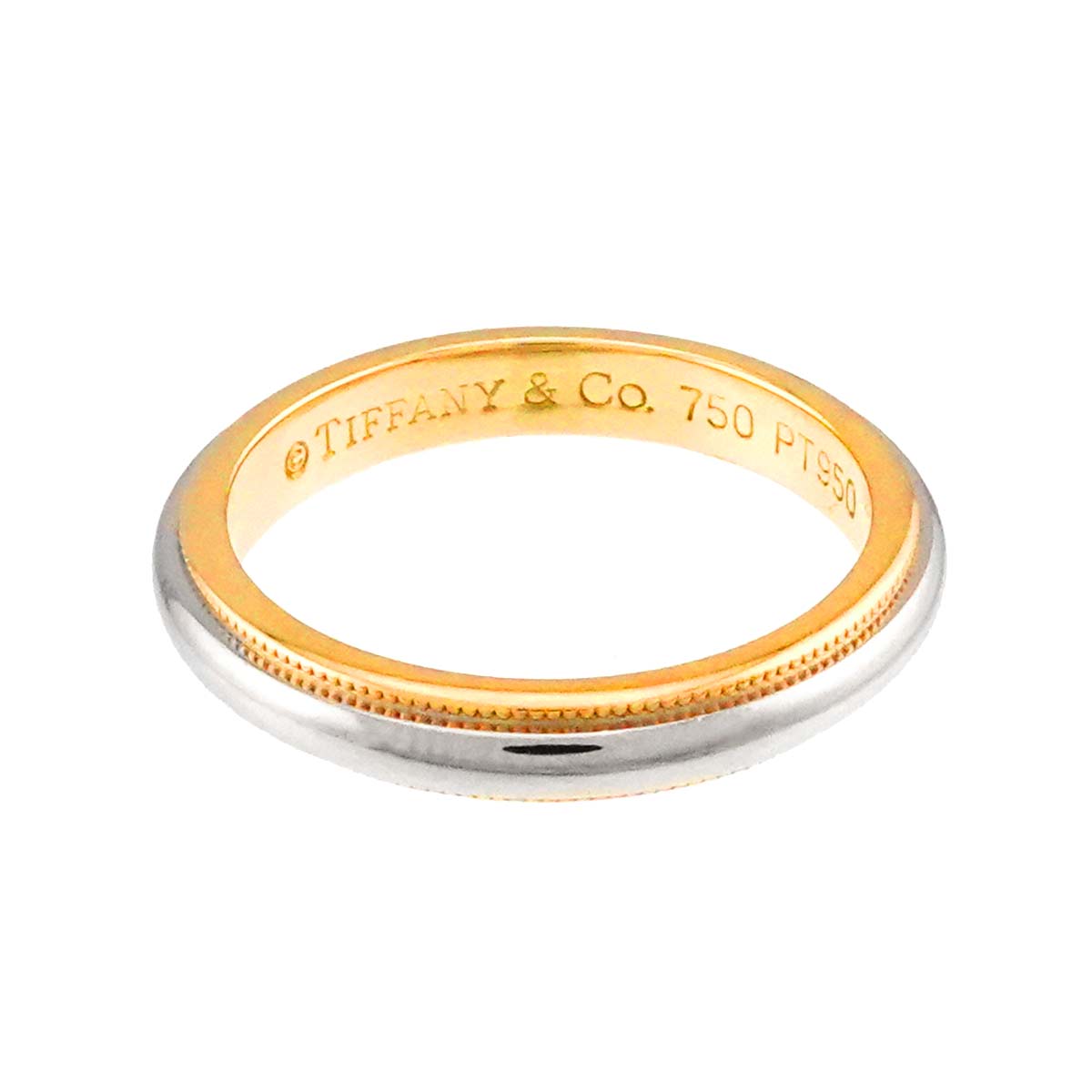 Milgrain Band Ring 18K YG 750 PT Platinum Size6.75(US)