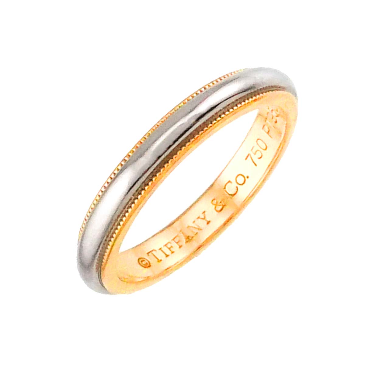 Milgrain Band Ring 18K YG 750 PT Platinum Size6.75(US)