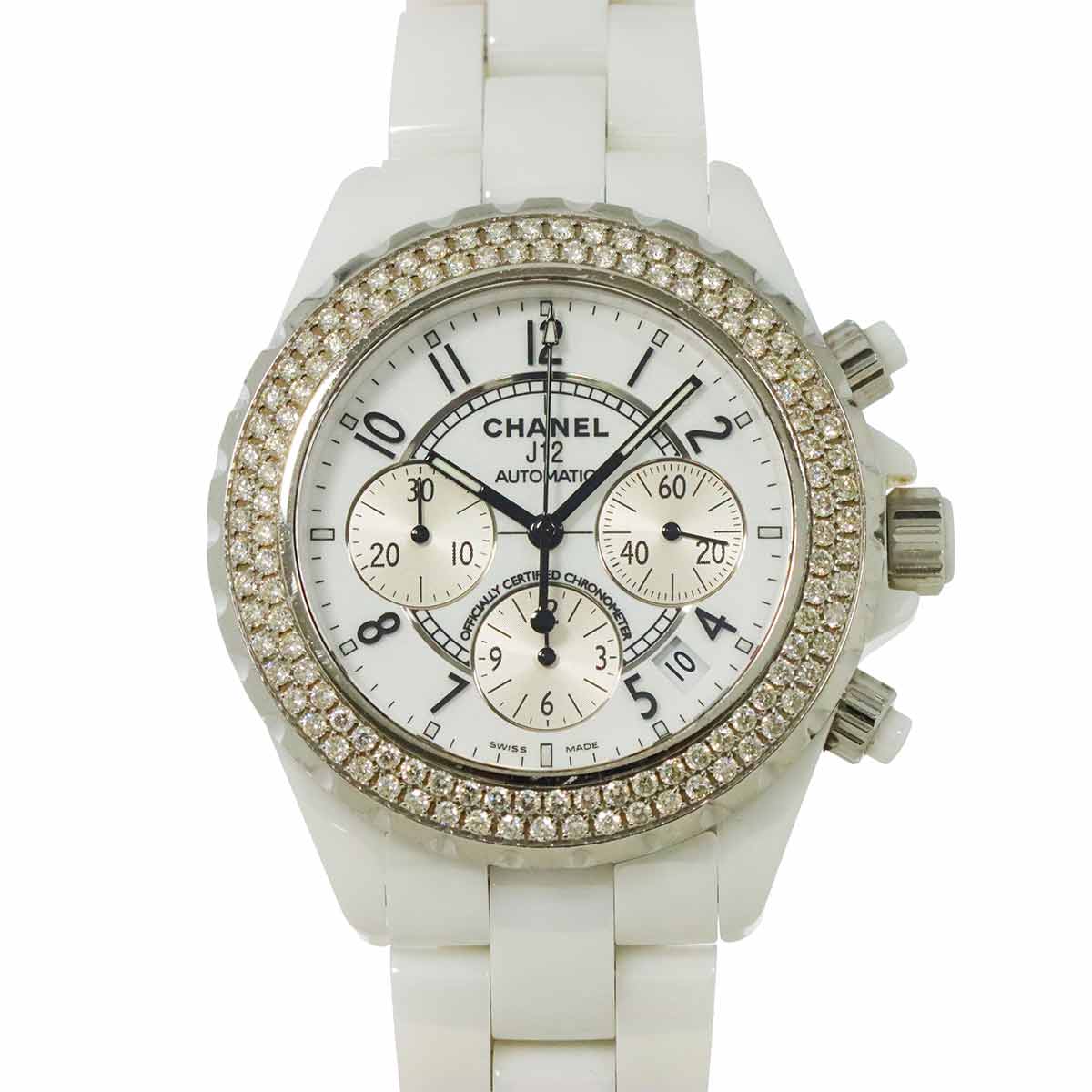 J12 41mm H1008 Date Bezel Diamond Automatic White Dial Mens