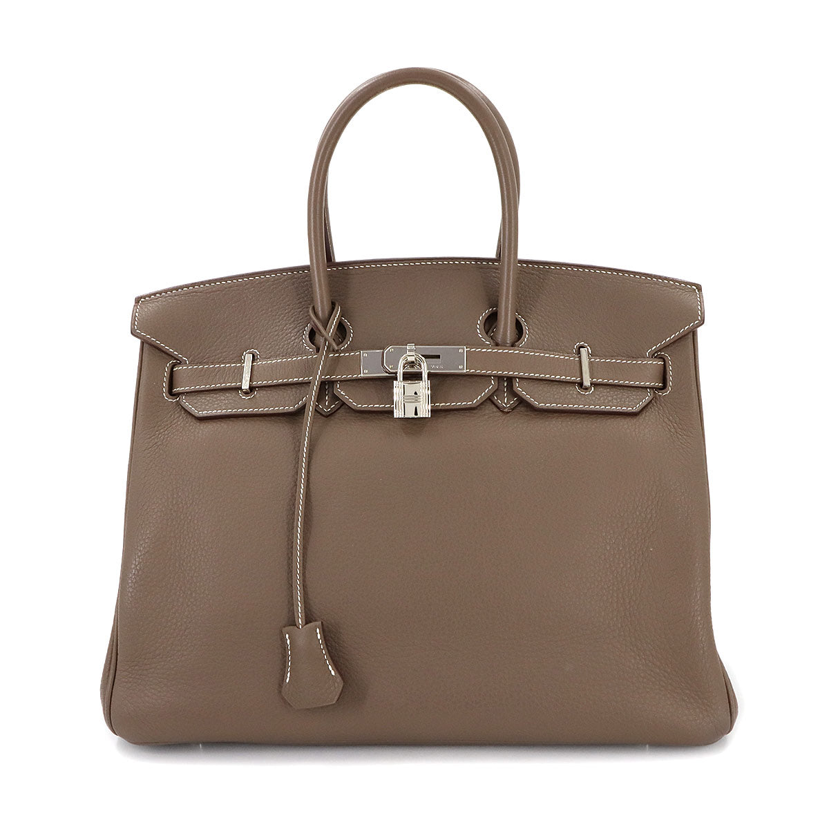 Birkin 35 Taurillon Clemence Etoupe Hand Bag Purse Beige