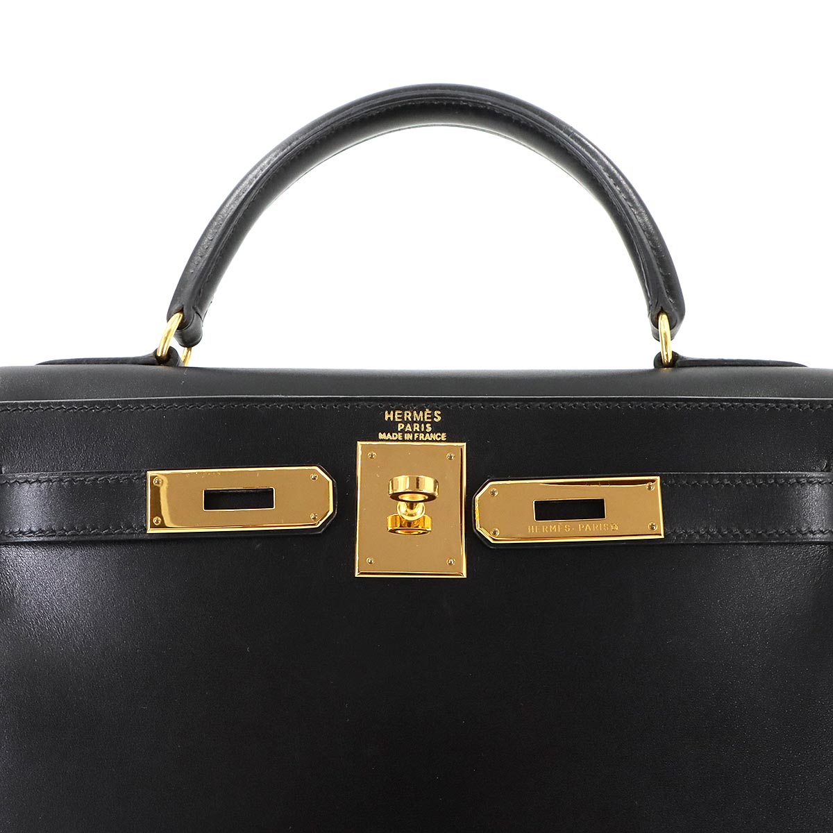 Kelly 28 Box carf Black 2way Hand Shoulder Bag Purse