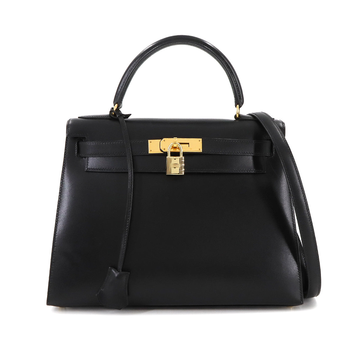 Kelly 28 Box carf Black 2way Hand Shoulder Bag Purse