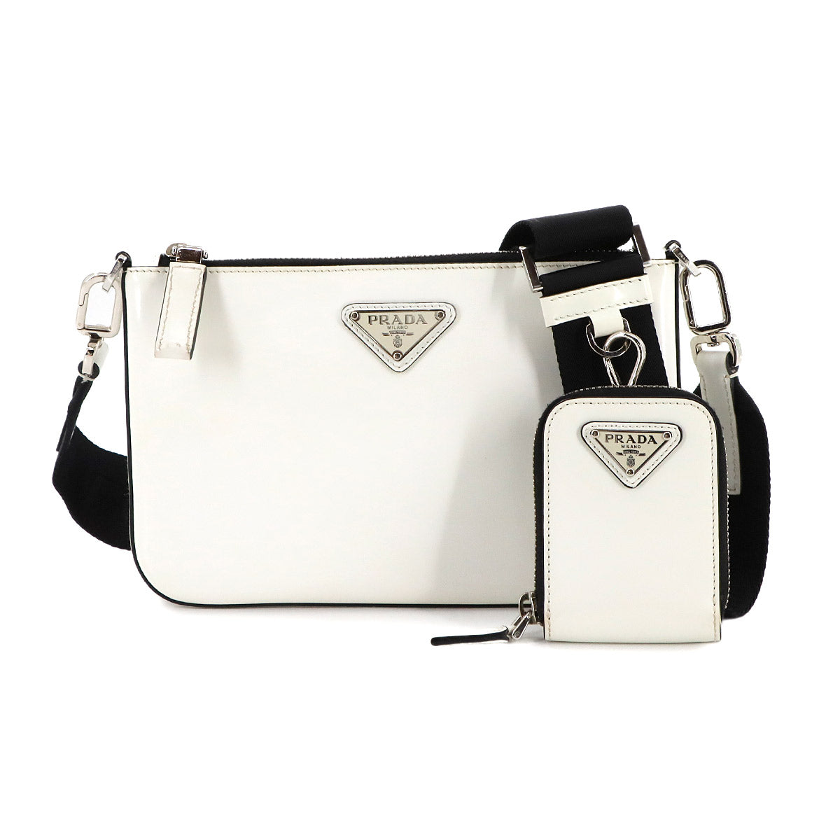 Shoulder Bag Leather White Black 2VH129 Purse