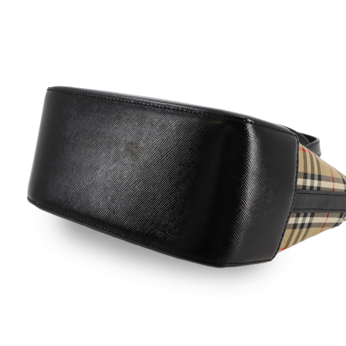 Plaid Hand Bag Canvas Leather Beige Black Purse