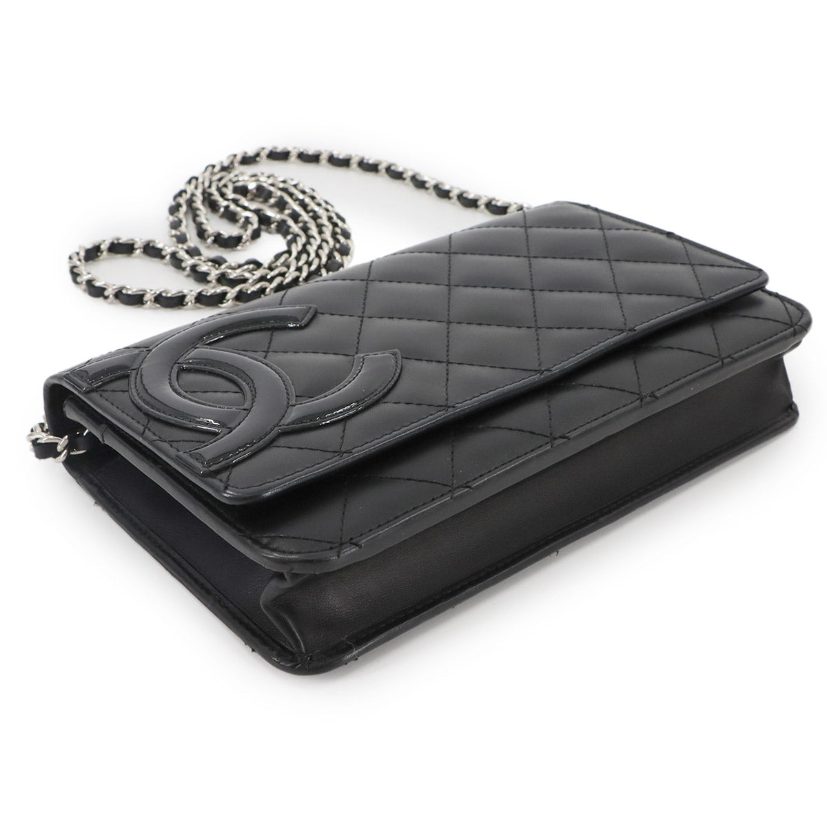 Cambon Line Chain Long Wallet Leather Enamel Black A46646
