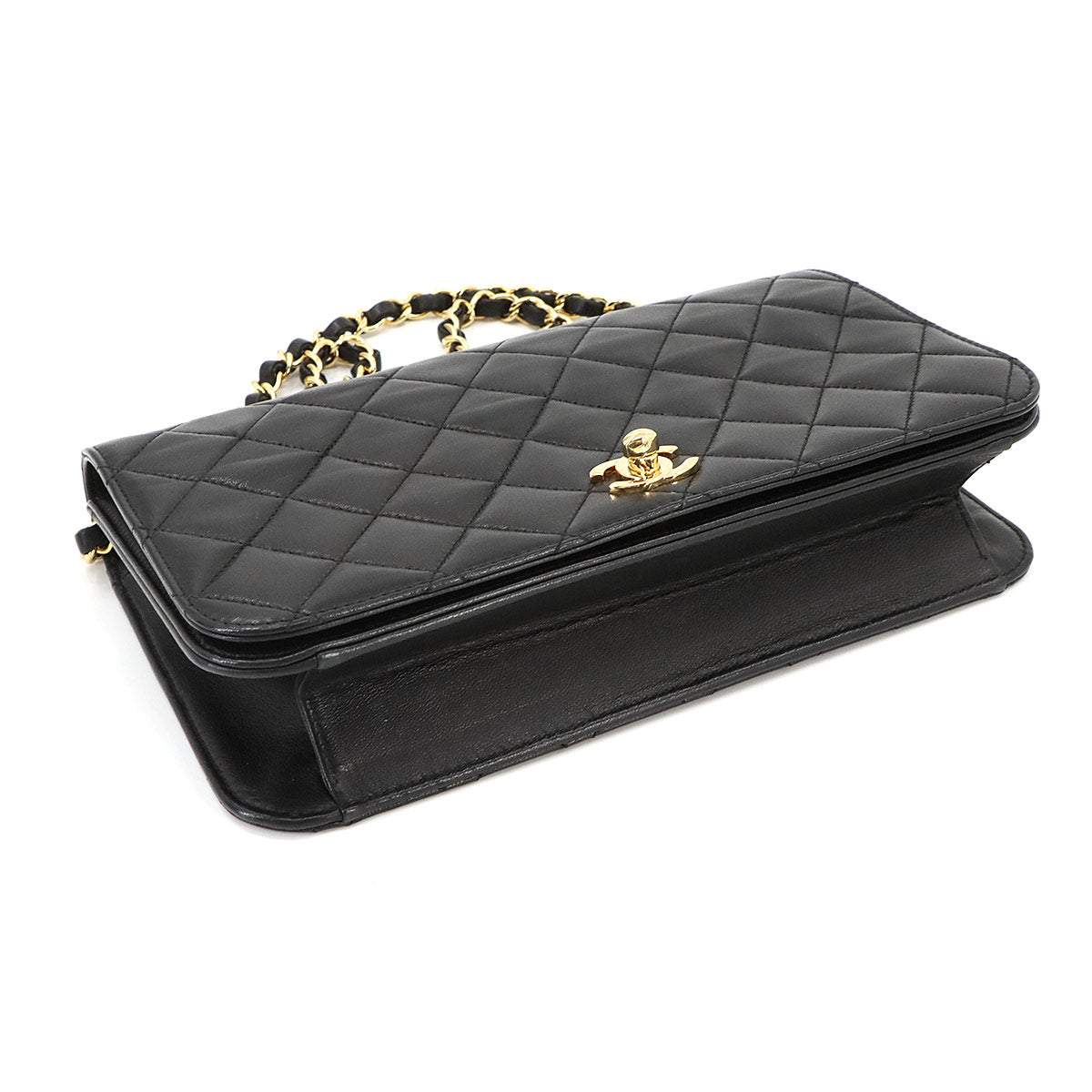 Small Classic Single Full Flap Bag Leather Black Vintage