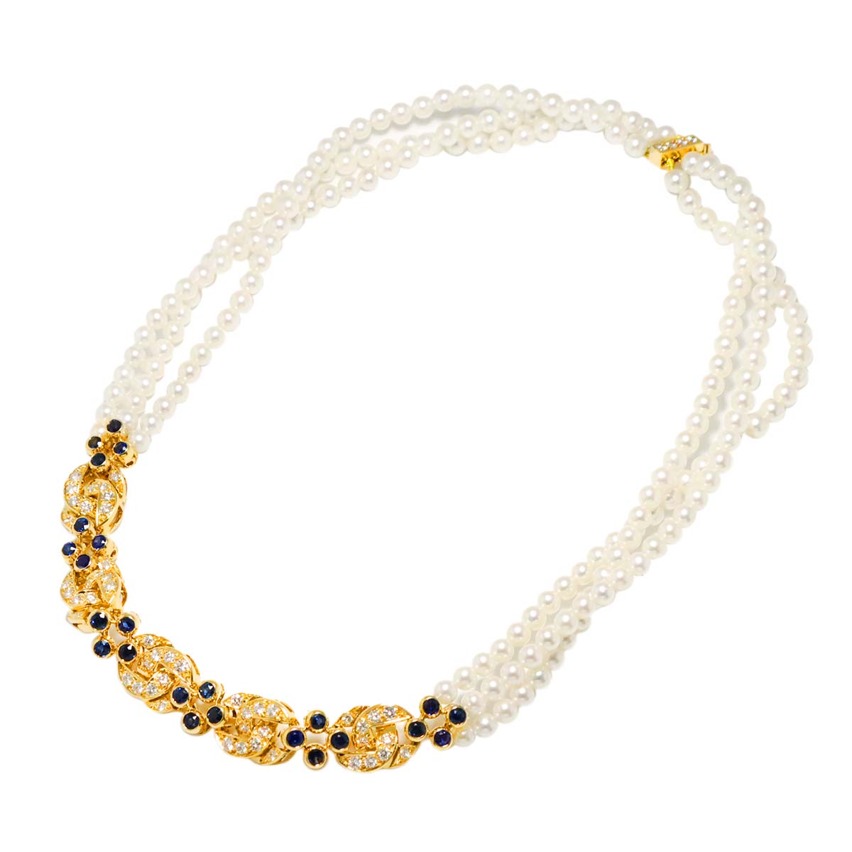Sapphire Diamond Akoya Pearl Necklace 18K YG 750