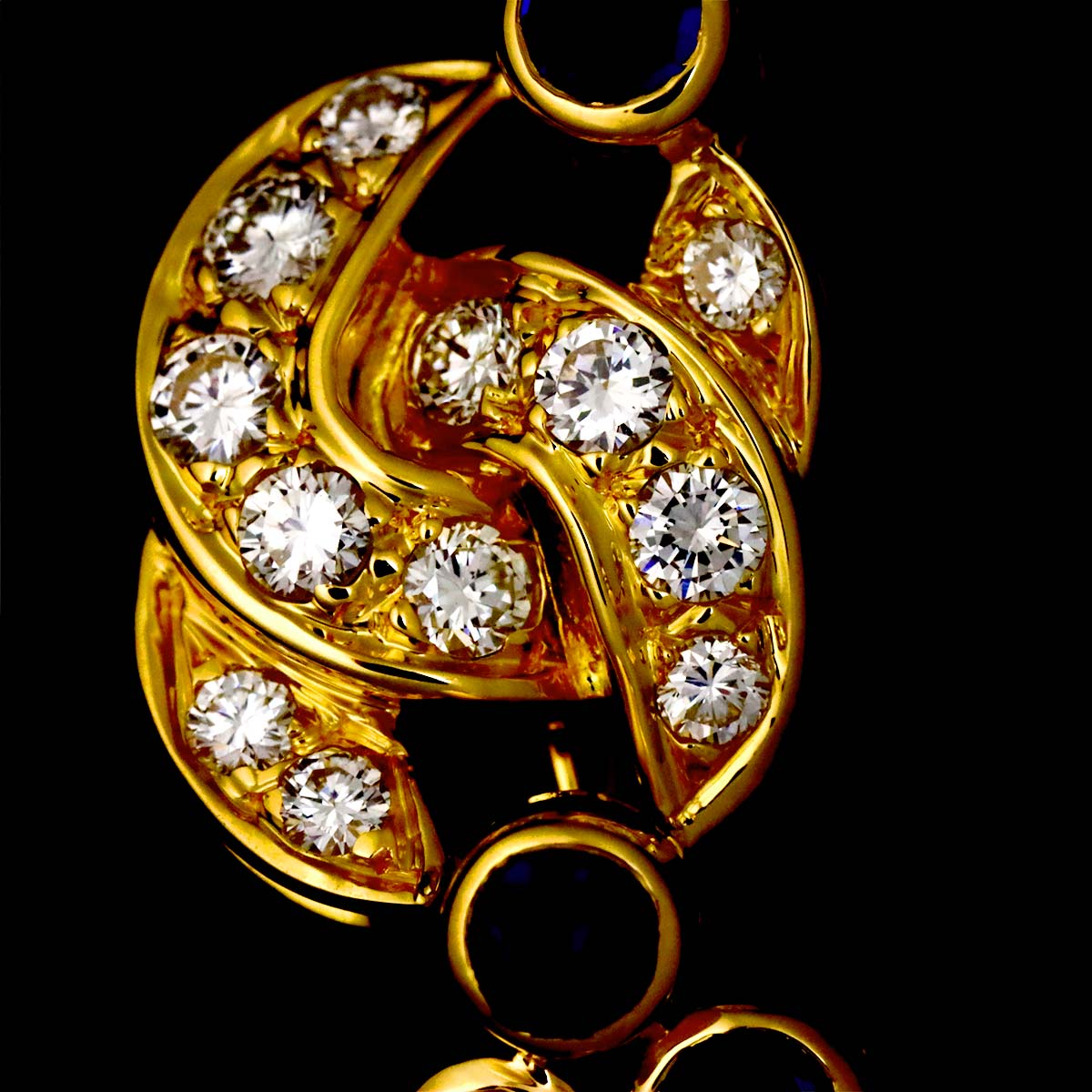 Sapphire Diamond Earrings 18K Yellow Gold 750