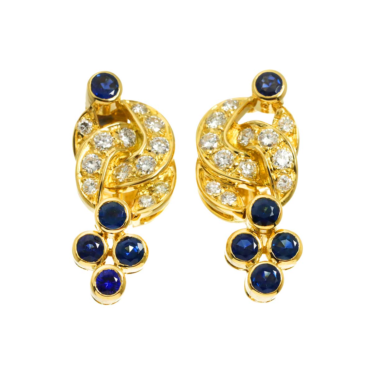 Sapphire Diamond Earrings 18K Yellow Gold 750