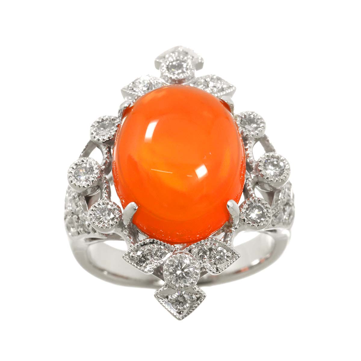 Fire Opal 6.871ct Diamond 1.40ct Ring Pt Platinum size6.25-6.5(US)